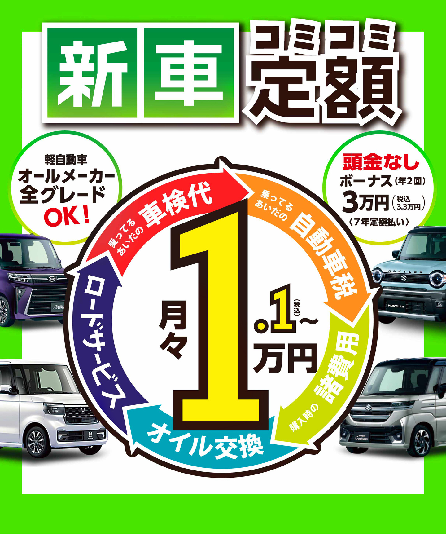 新車の軽がコミコミ定額月々1.1万円～